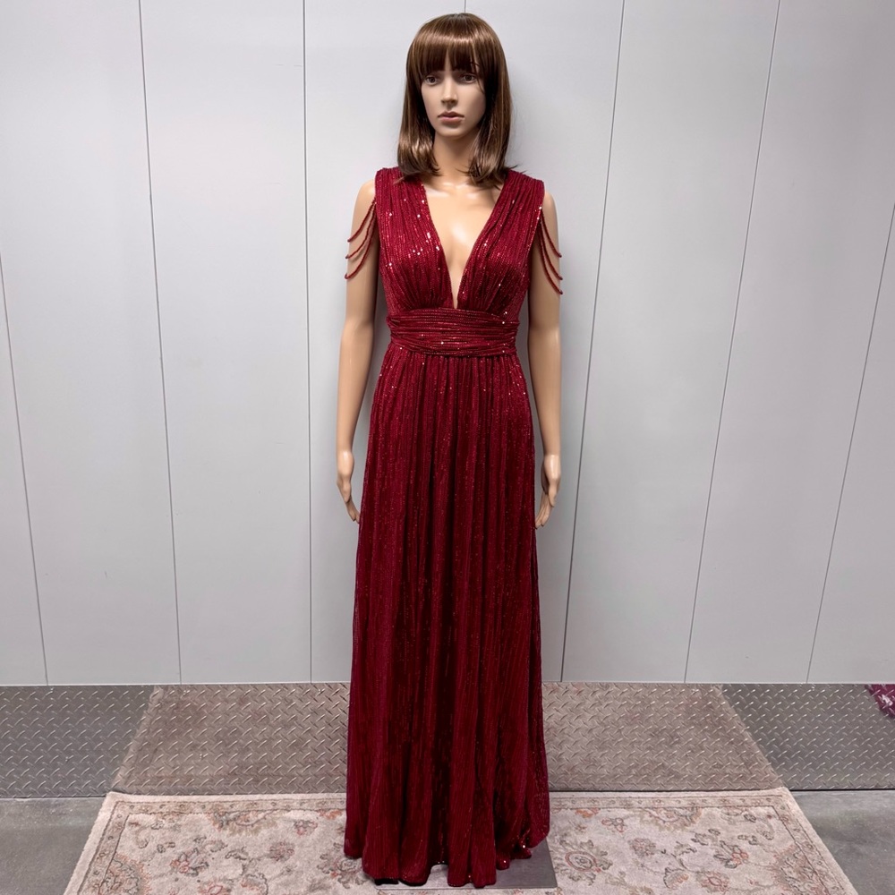 ♥️SALE NEW! DRAPING BEAD FULL SEQUIN MAXI DRESS